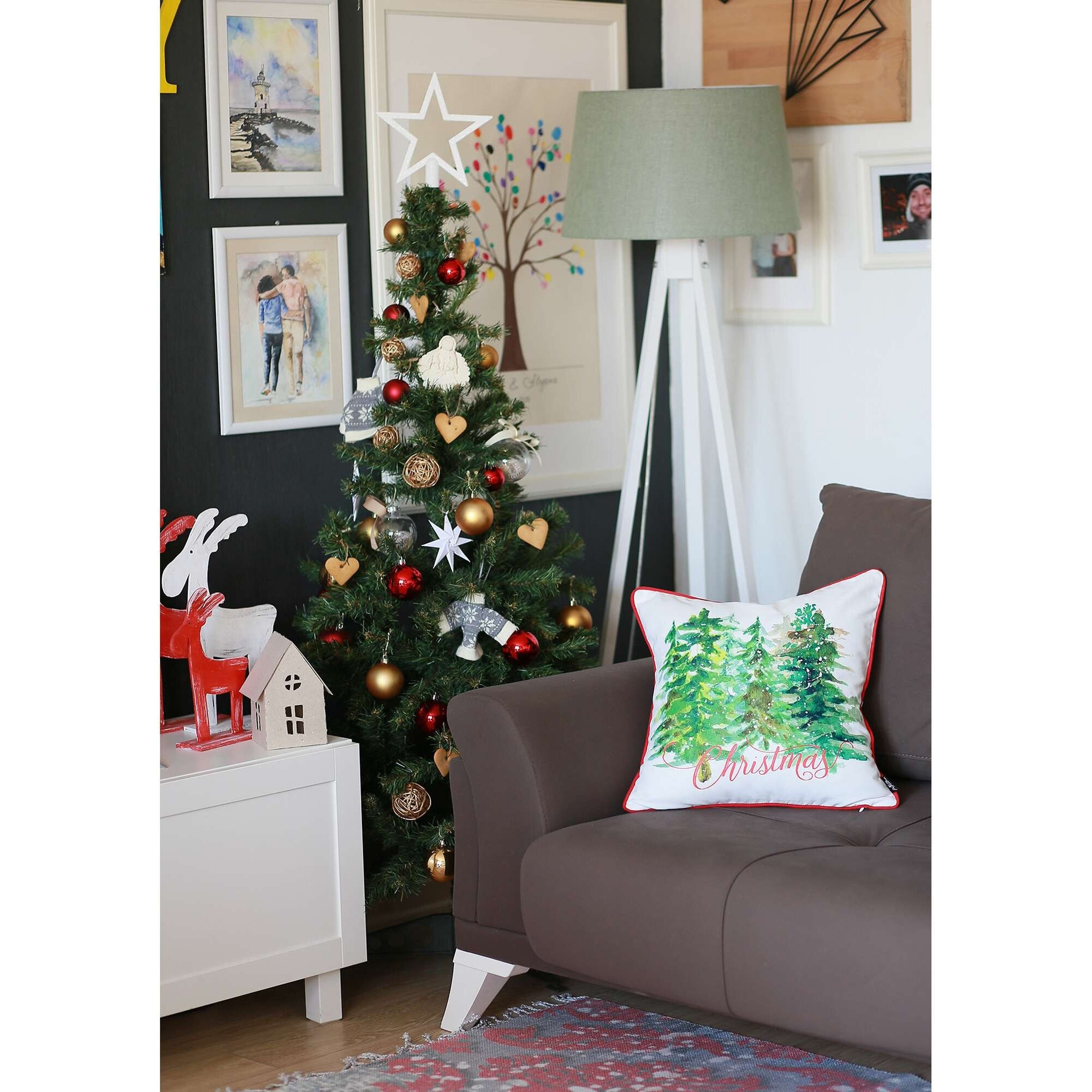 Snowy Christmas Trees Printed Throw Pillow