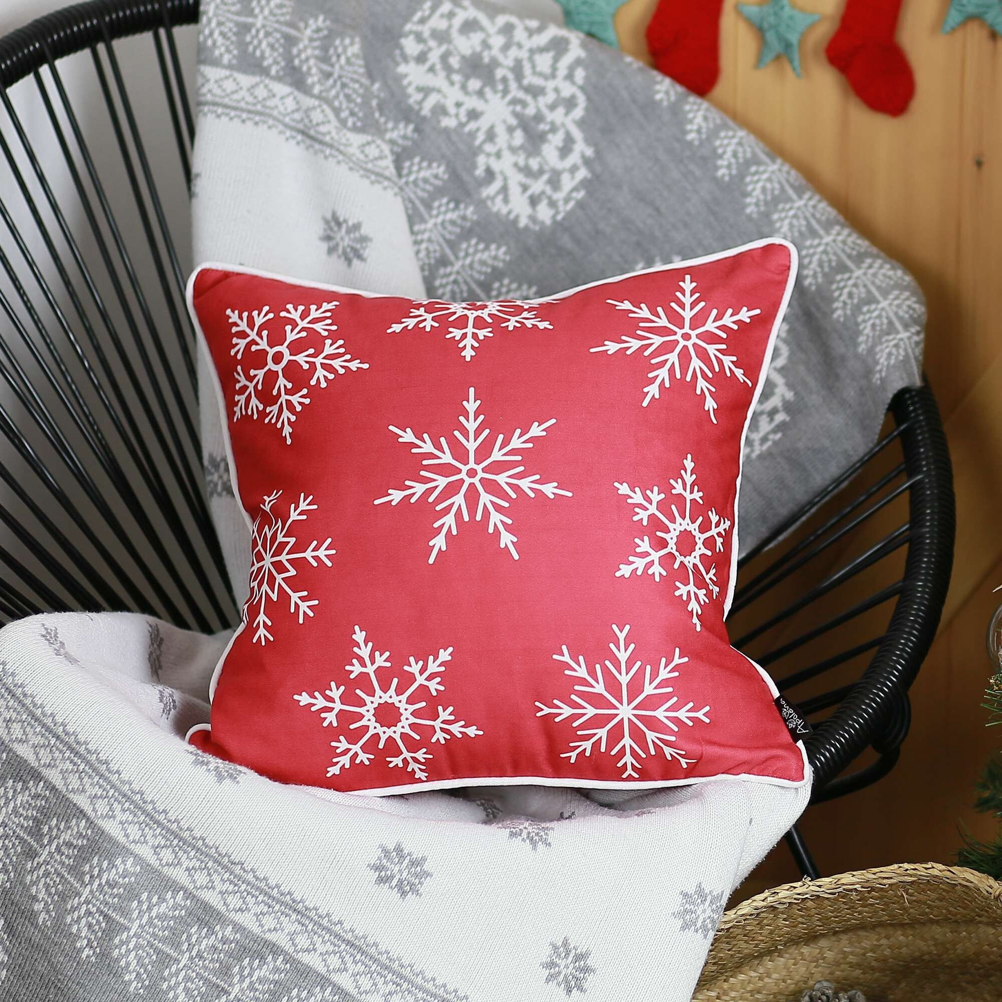 Red And White Snowflakes Throw Pillow