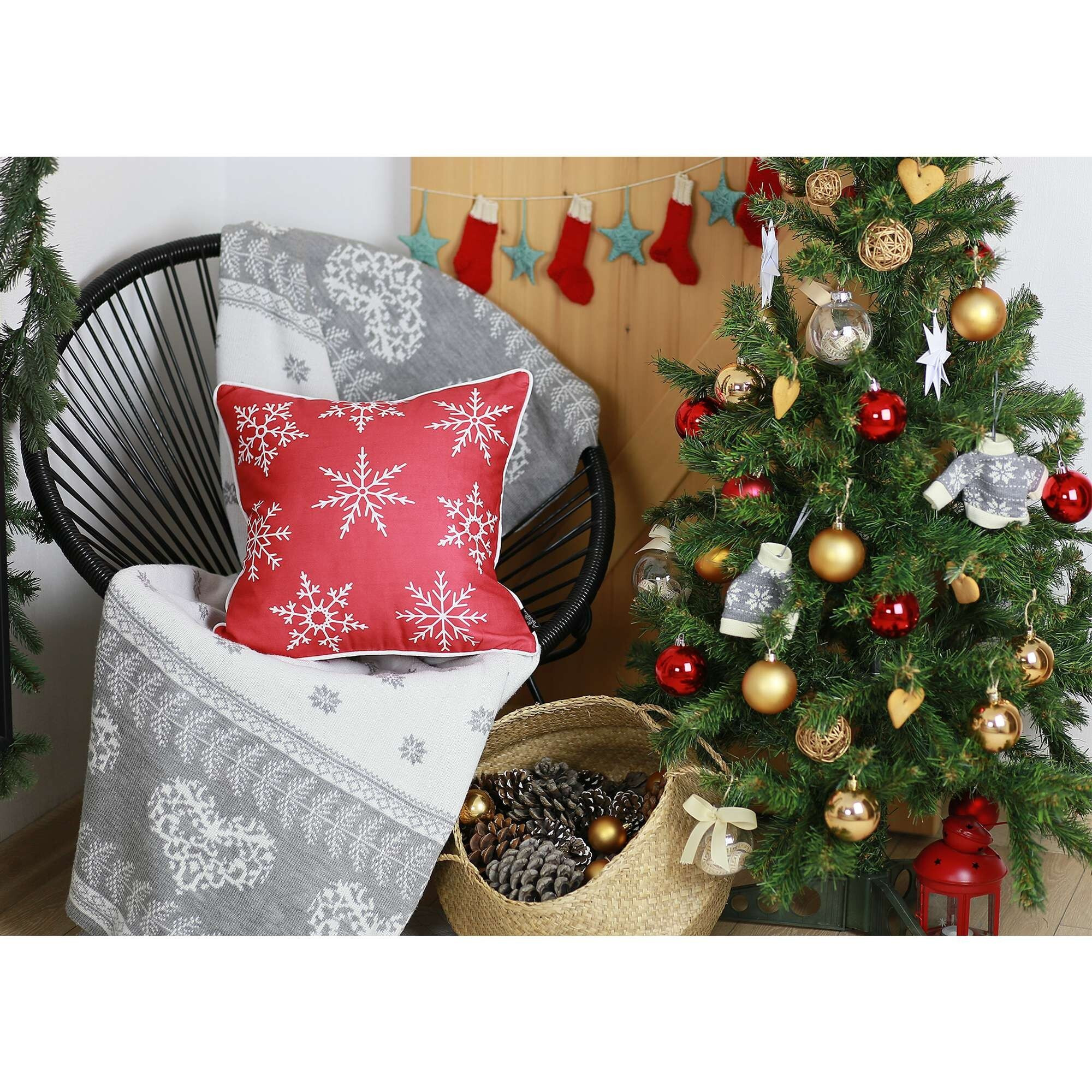 Red And White Snowflakes Throw Pillow