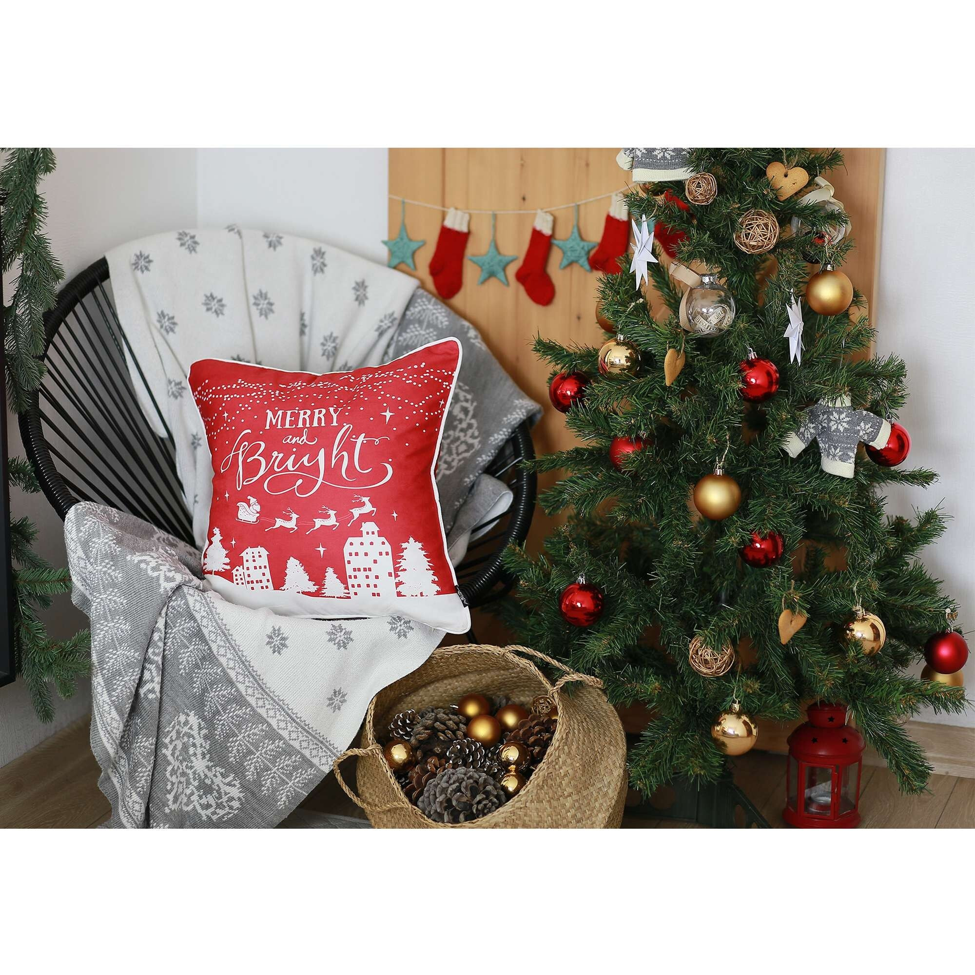 Red Christmas Lights And Reindeer Throw Pillow