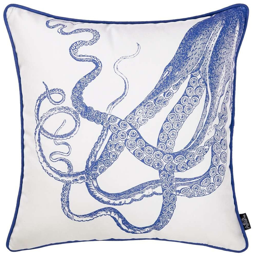 Blue And White Octopus Nautical Throw Pillow