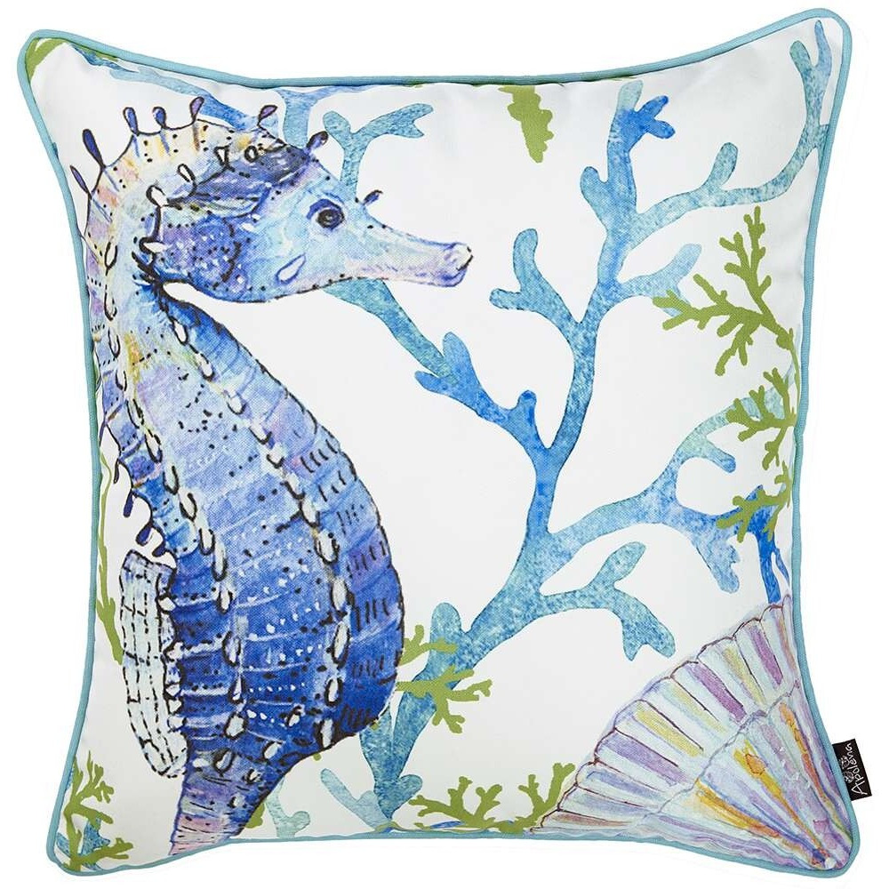 Blue And White Seahorse Marine Throw Pillow
