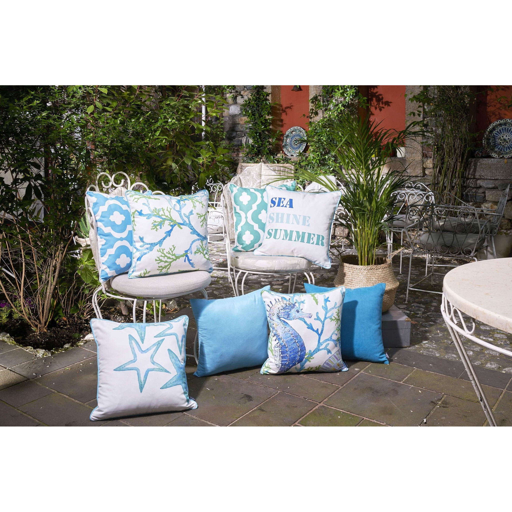 Blue And White Coral Marine Throw Pillow