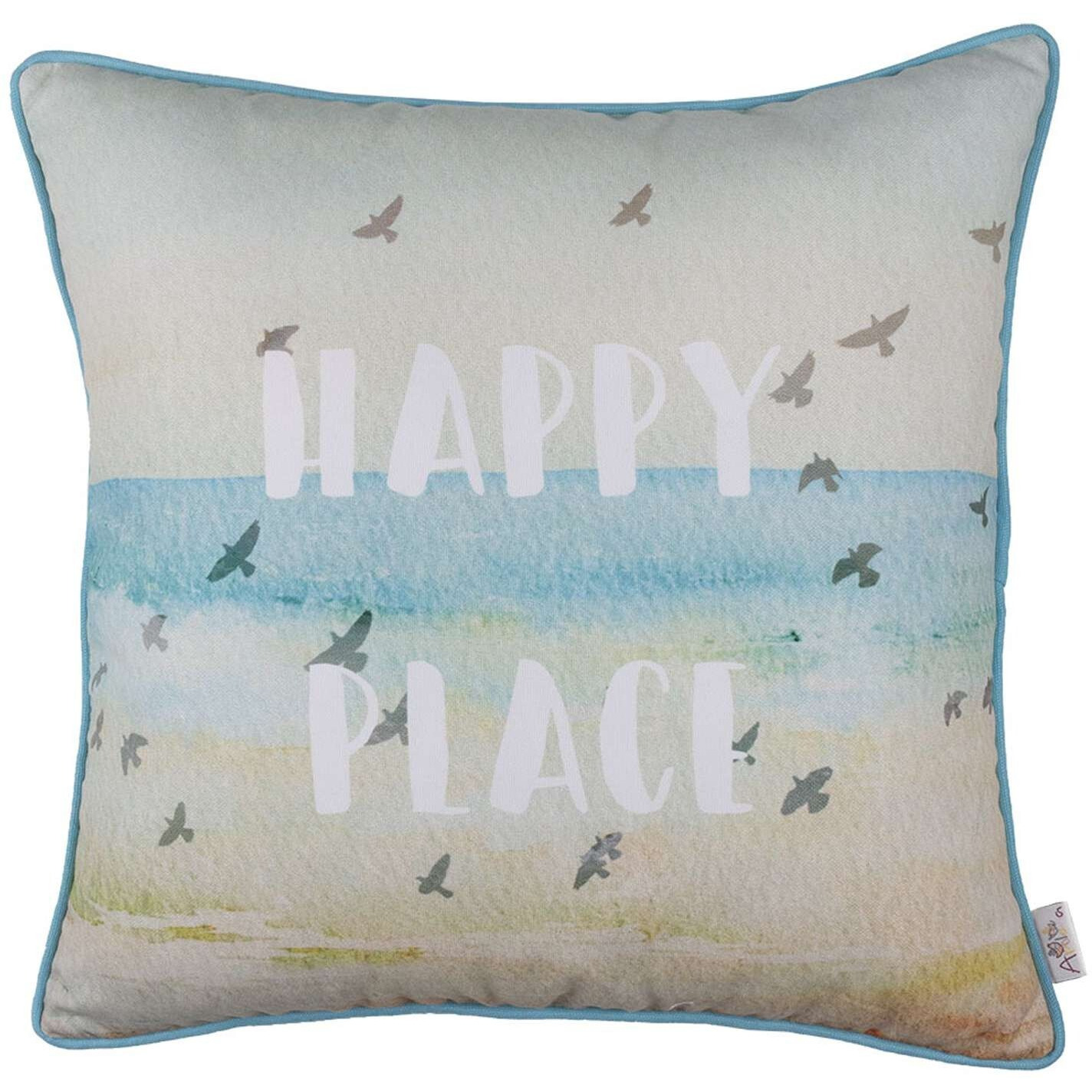 Happy Place Beach Quote Decorative Throw Pillow