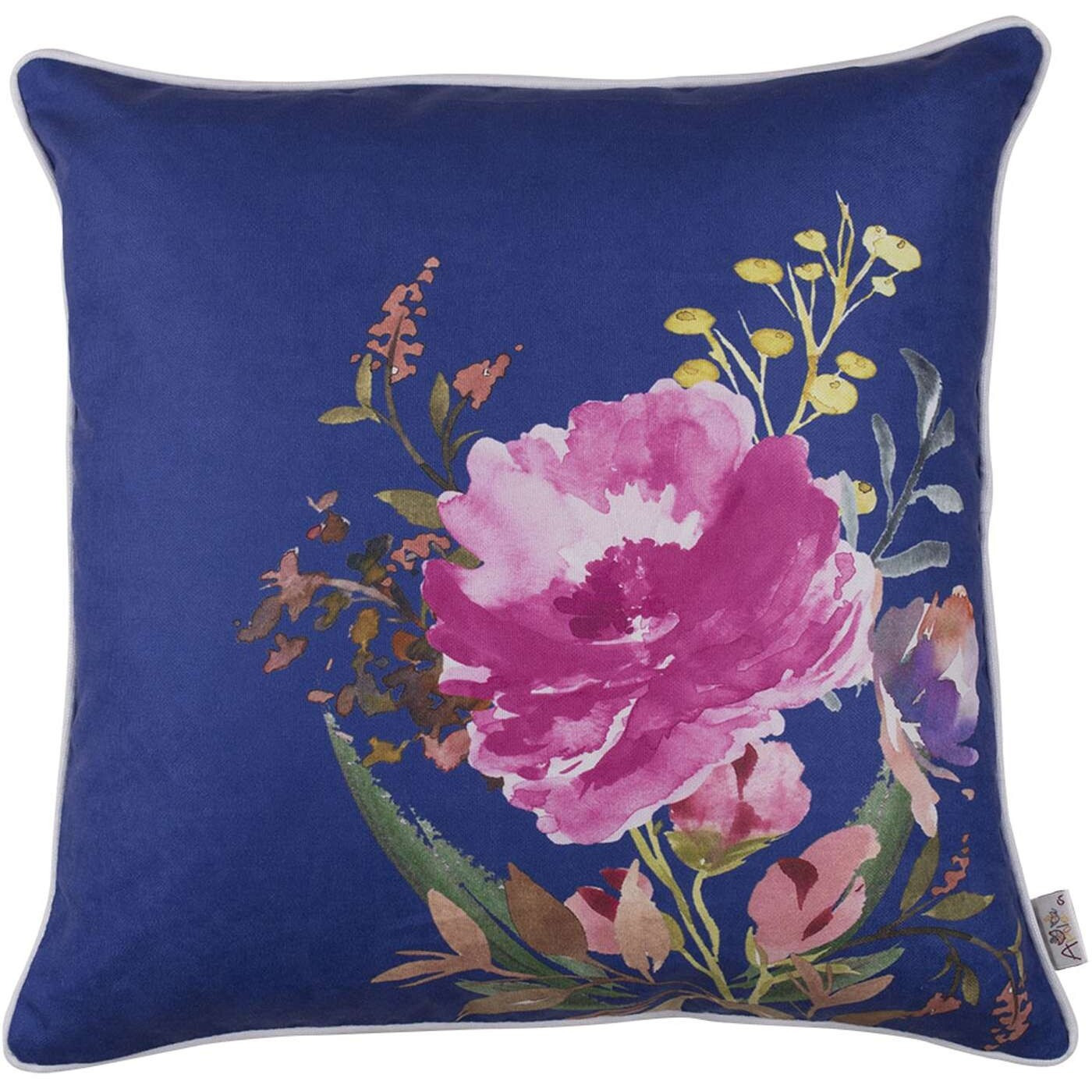 Blue And Pink Floral Printed Throw Pillow