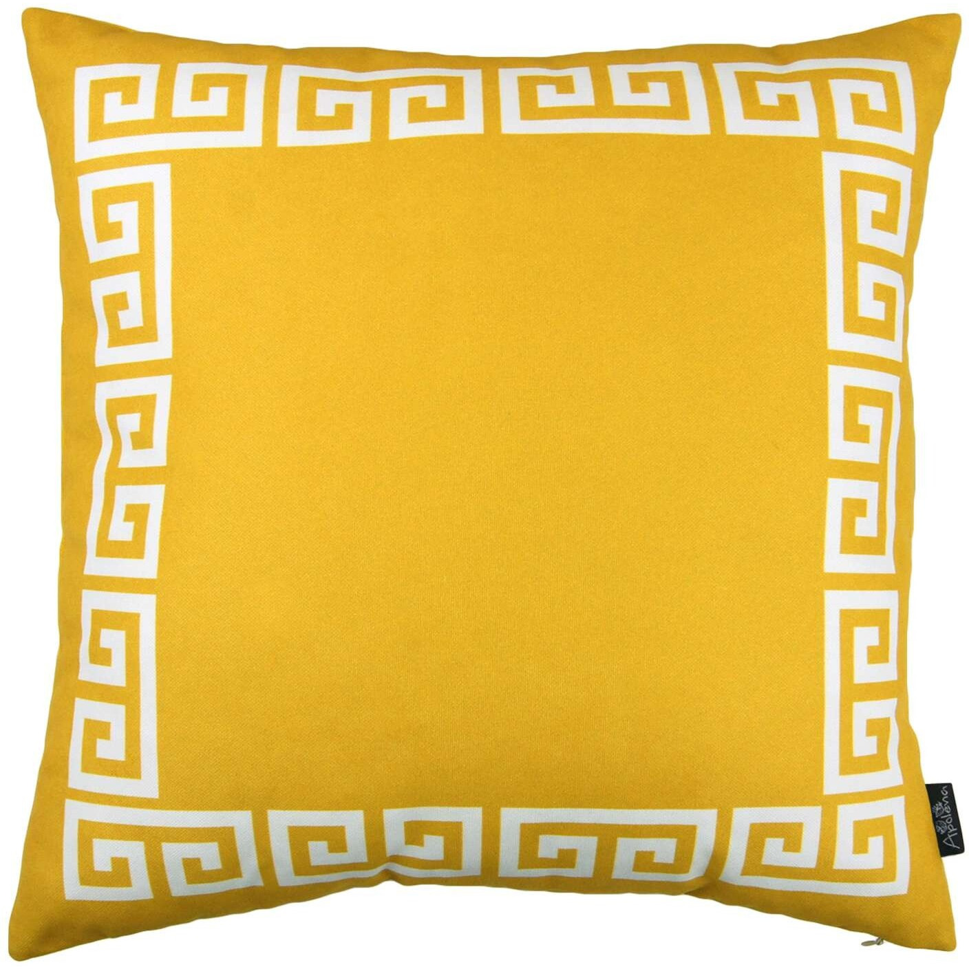 Yellow And White Greek Key Bordered Throw Pillow