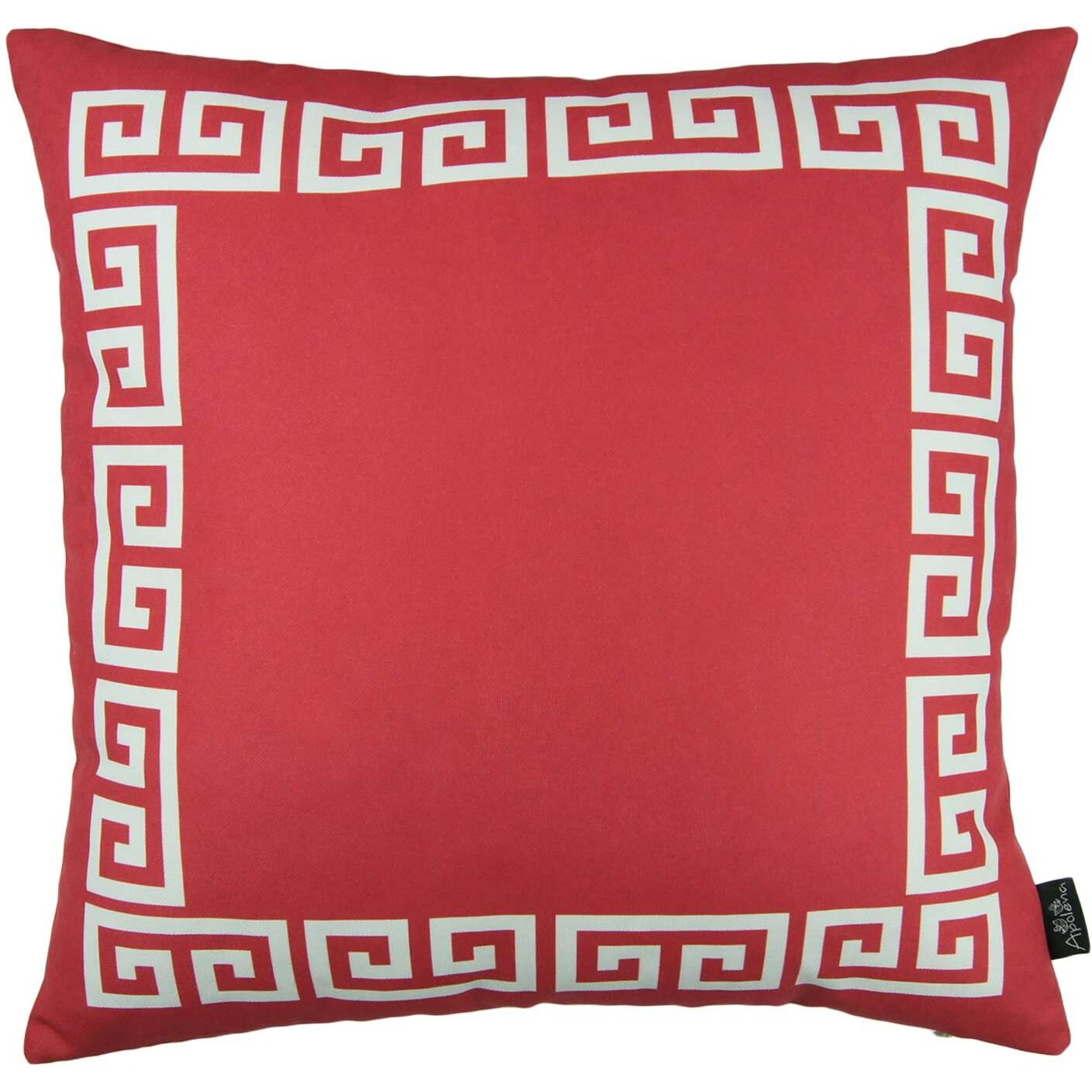 Red And White Greek Key Bordered Throw Pillow