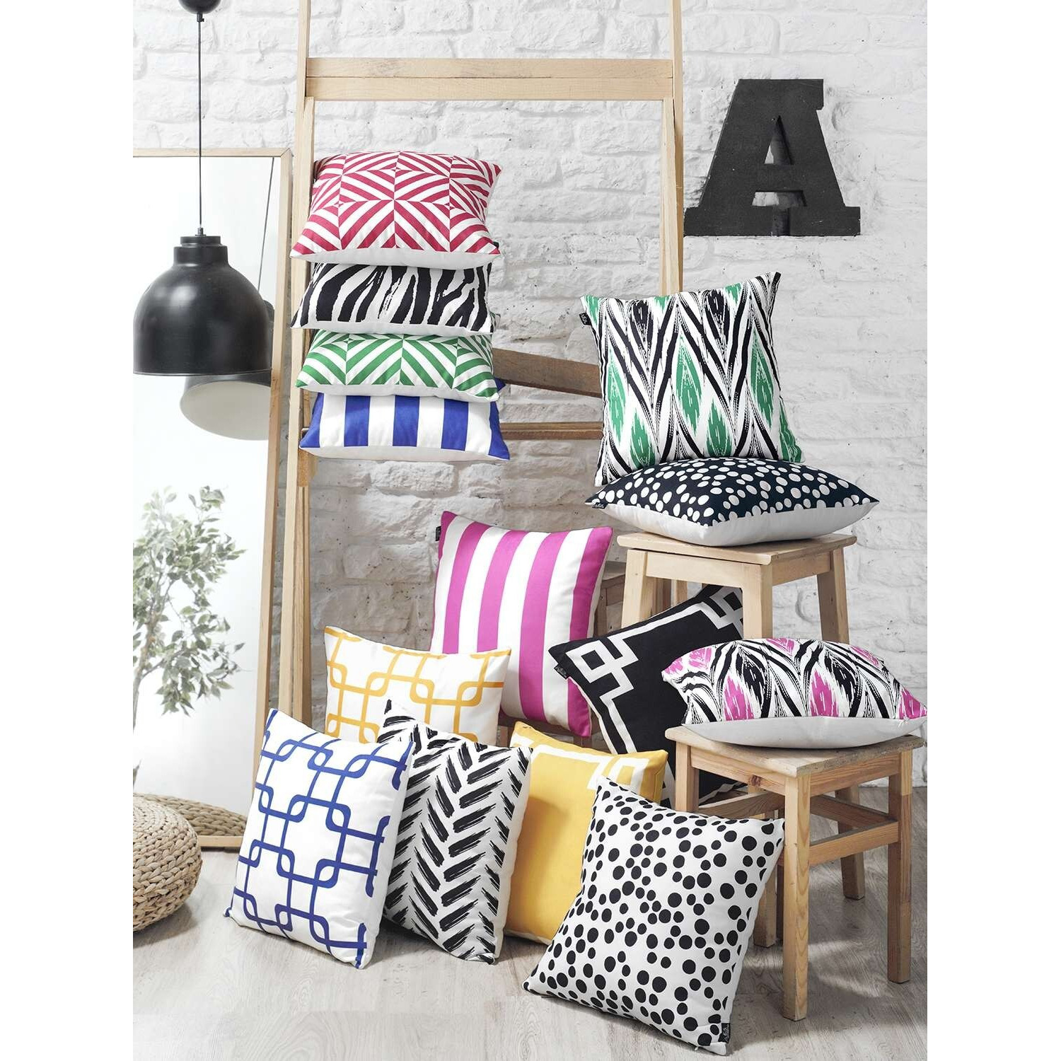 Yellow And White Grid Geometric Throw Pillow