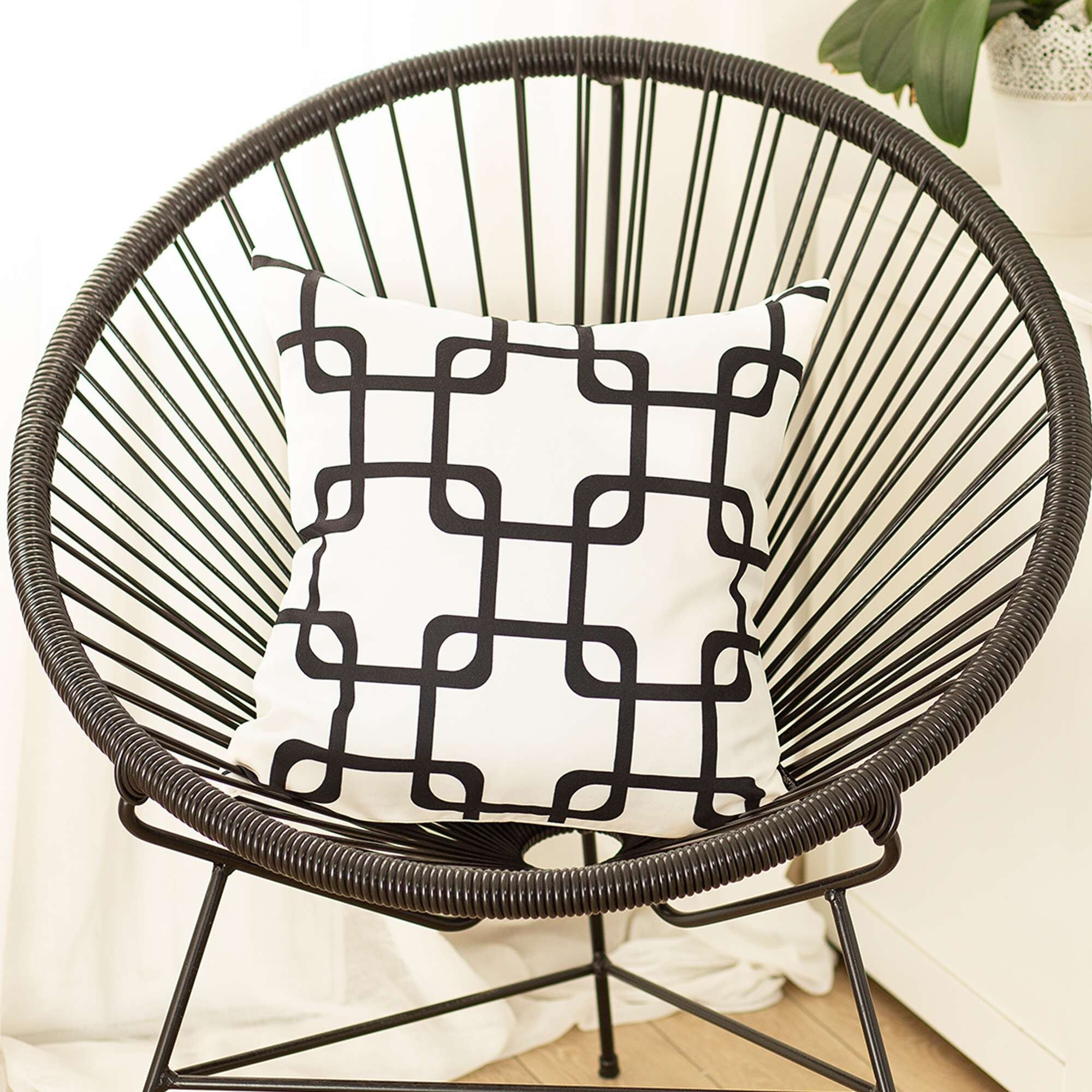 Black And White Grid Geometric Throw Pillow