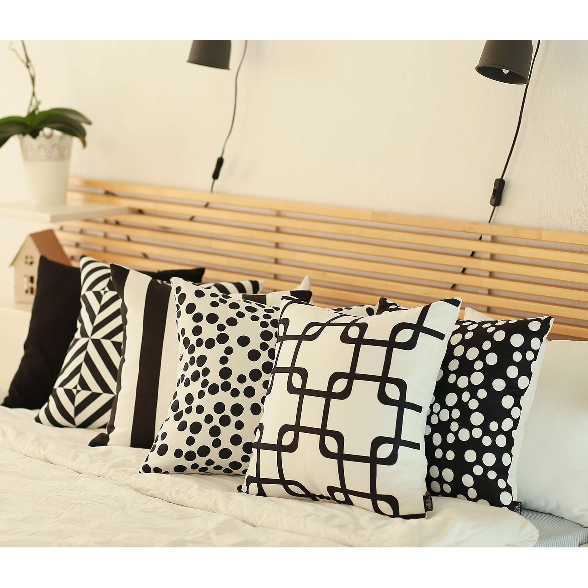 Black And White Grid Geometric Throw Pillow