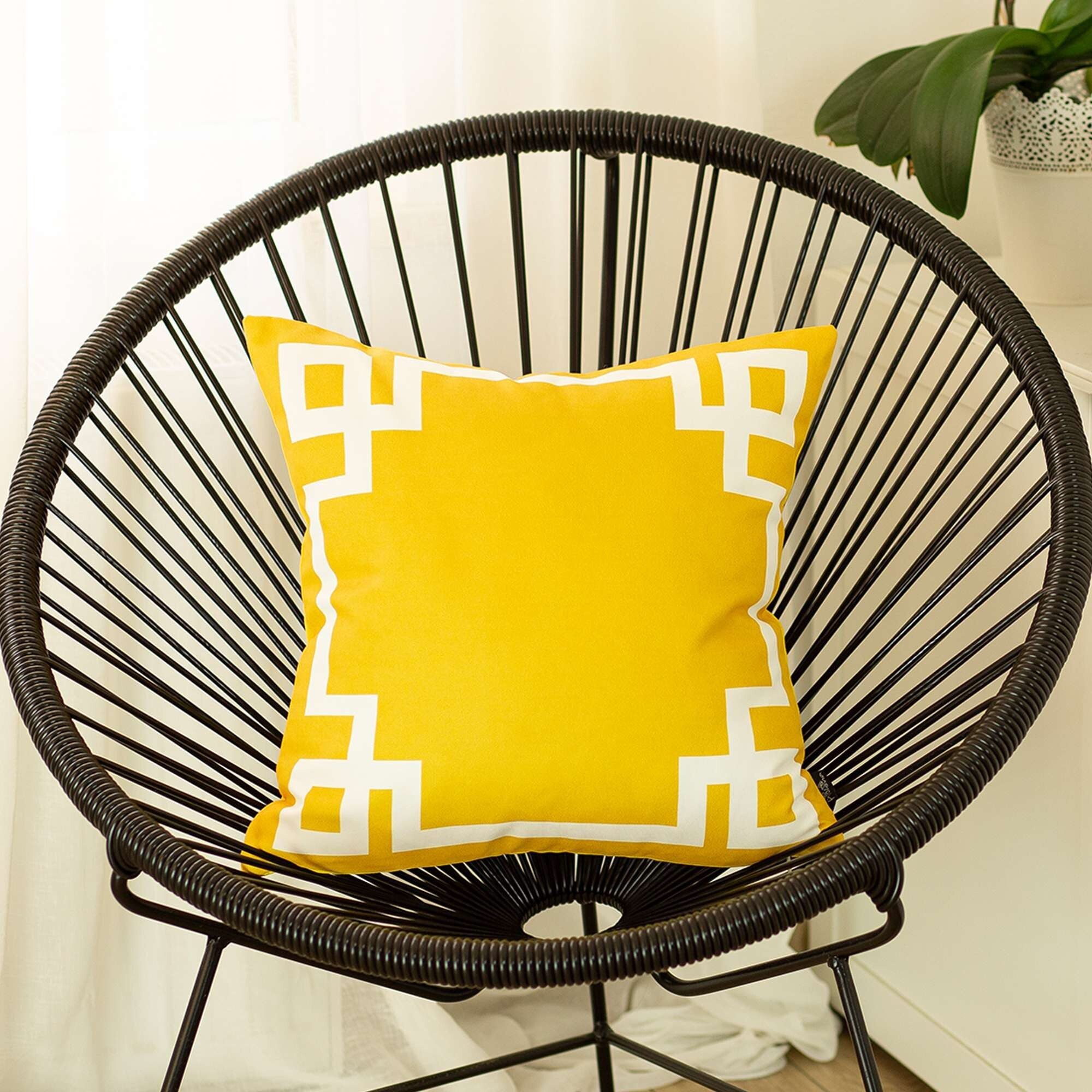 Yellow And White Geometric Border Throw Pillow