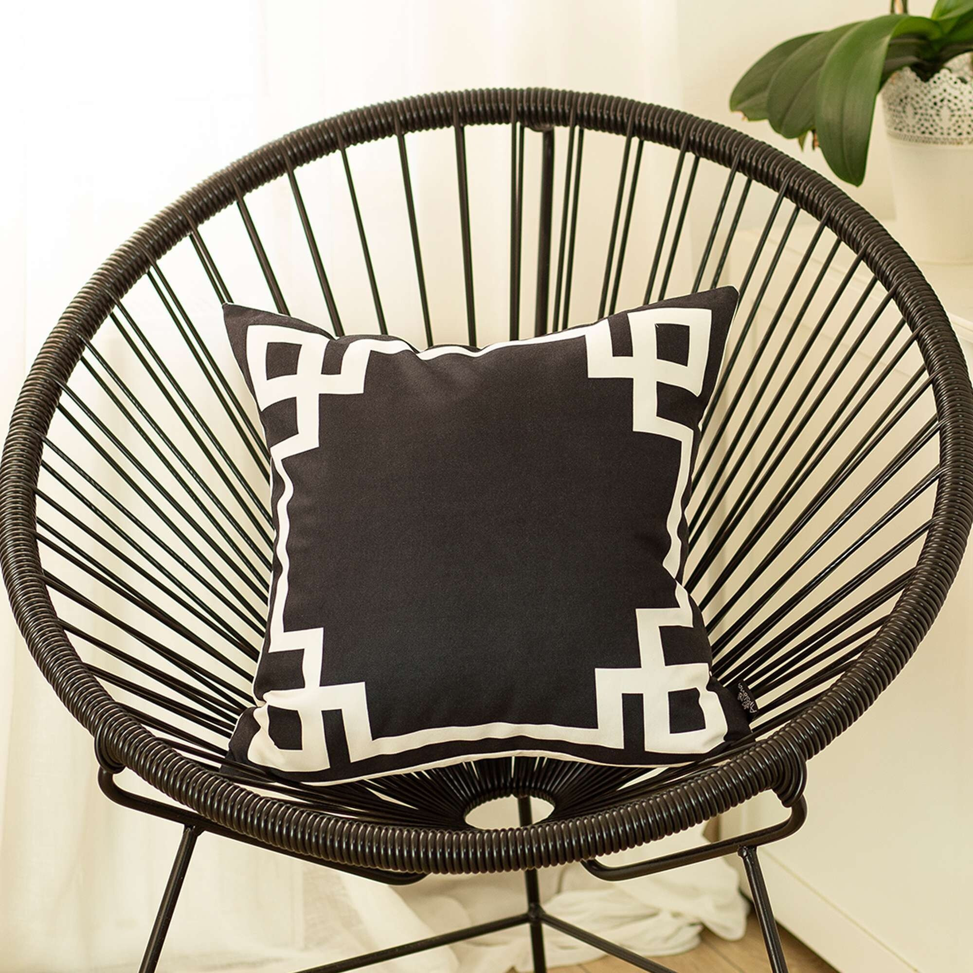 Black And White Geometric Border Throw Pillow