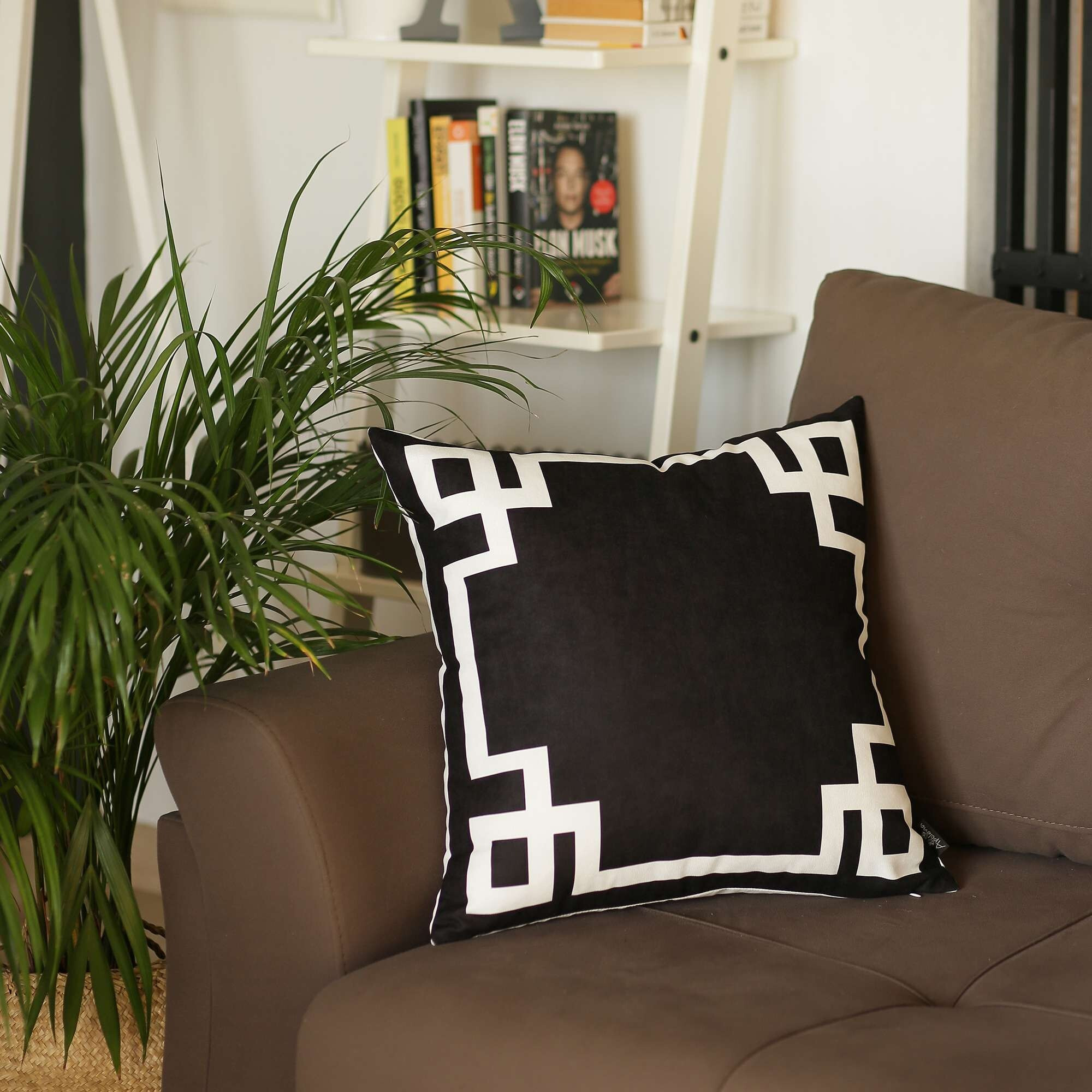 Black And White Geometric Border Throw Pillow