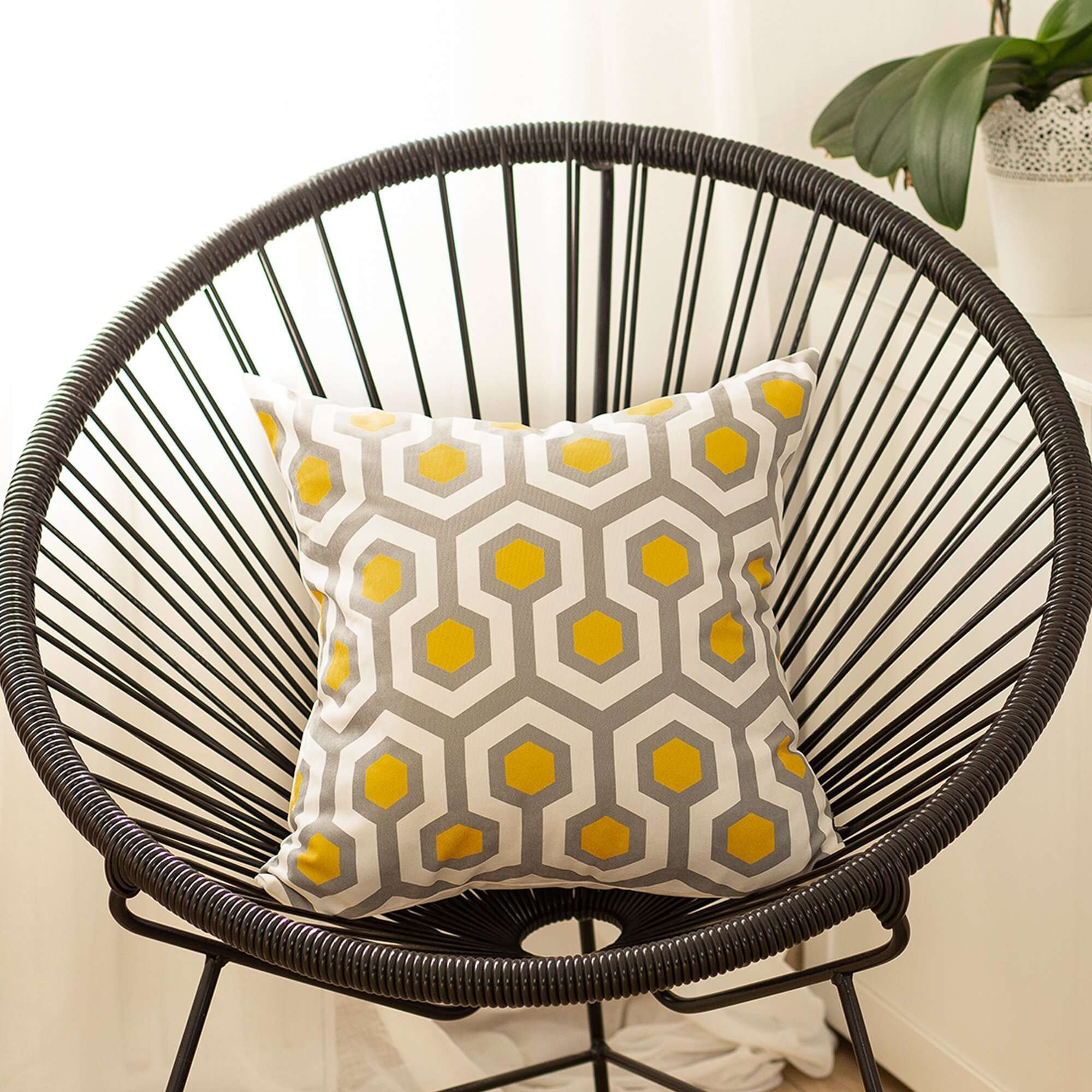 Yellow And Gray Geometric Circuit Throw Pillow