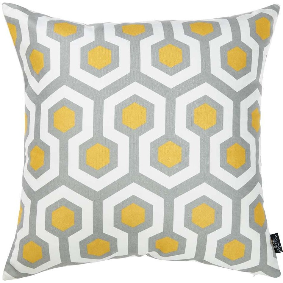 Yellow And Gray Geometric Circuit Throw Pillow