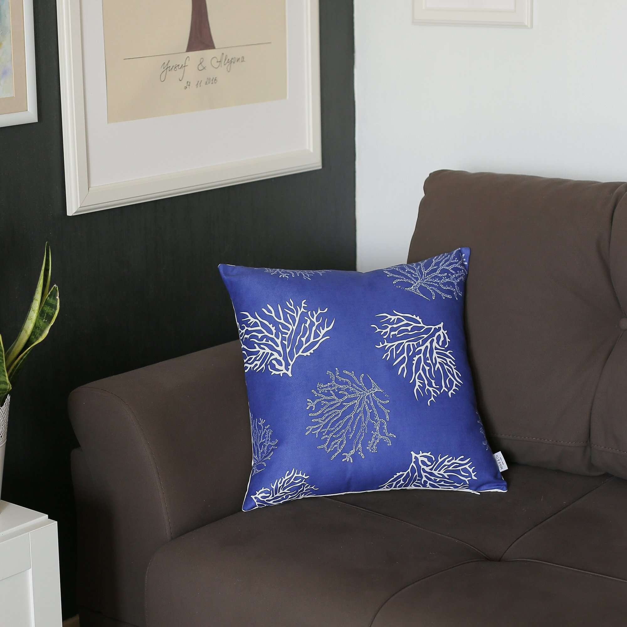 Blue And Silver Coral Reef Decorative Throw Pillow