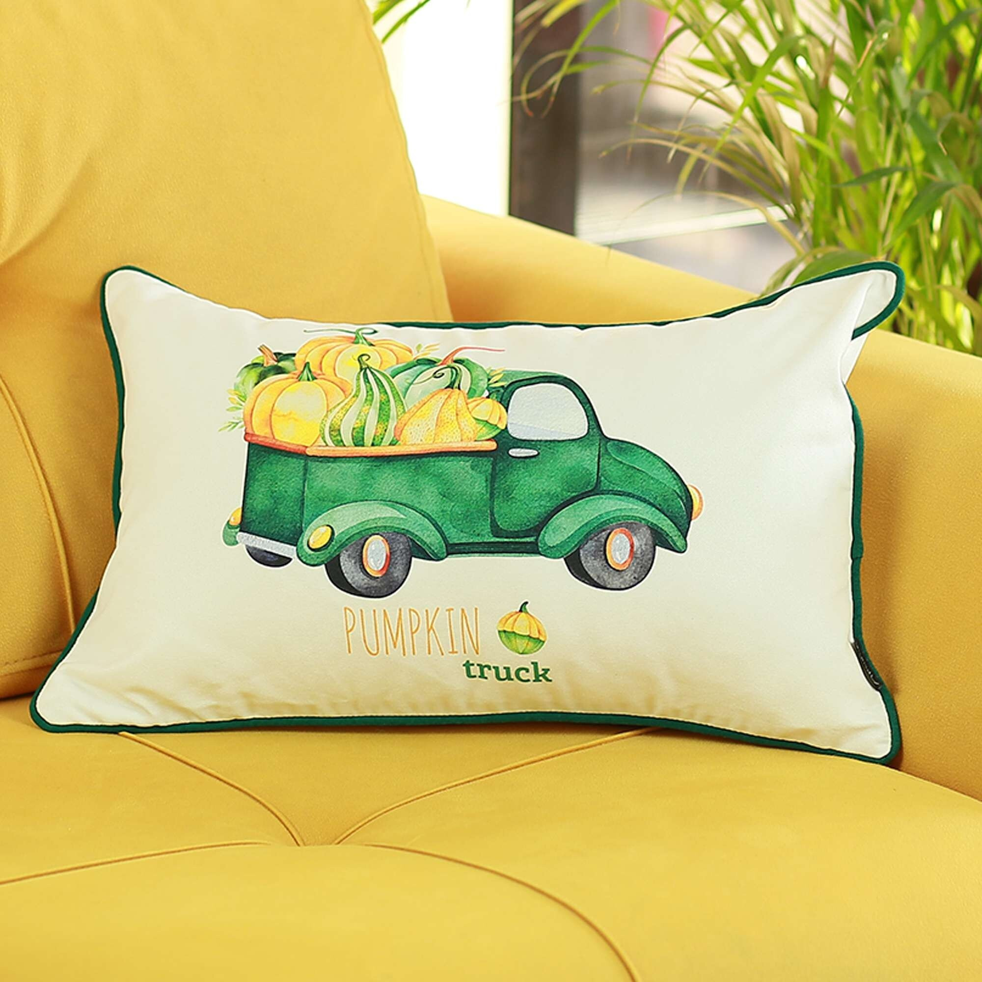 Green Pumpkin Truck Lumbarthrow Pillow