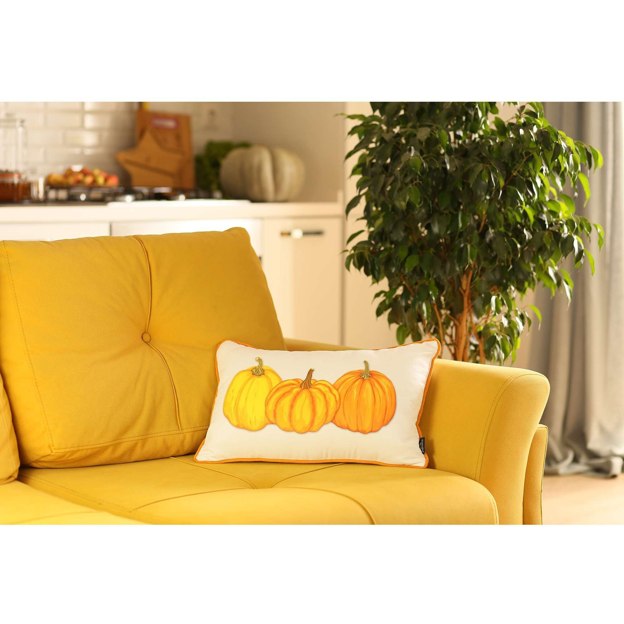 Orange Triple Pumpkin Lumbar Throw Pillow
