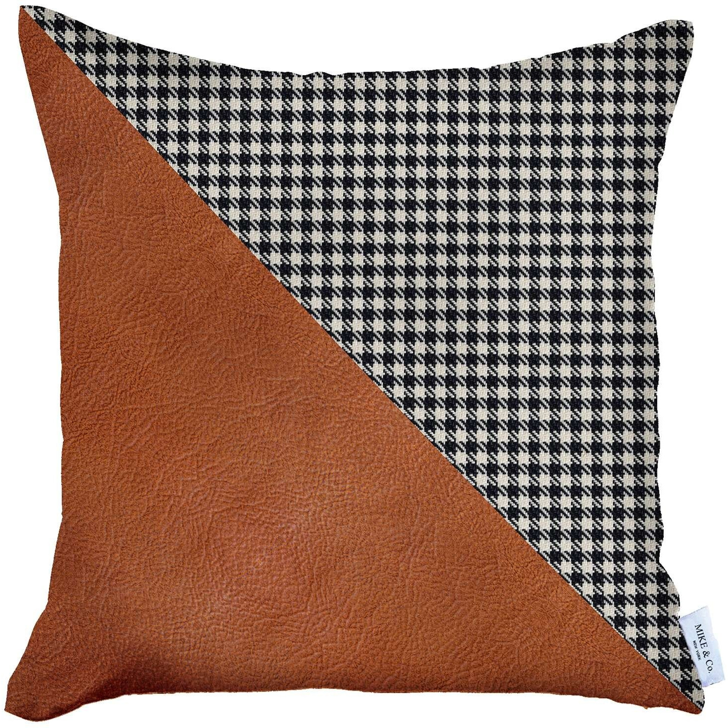 Houndstooth Brown Faux Leather Throw Pillow