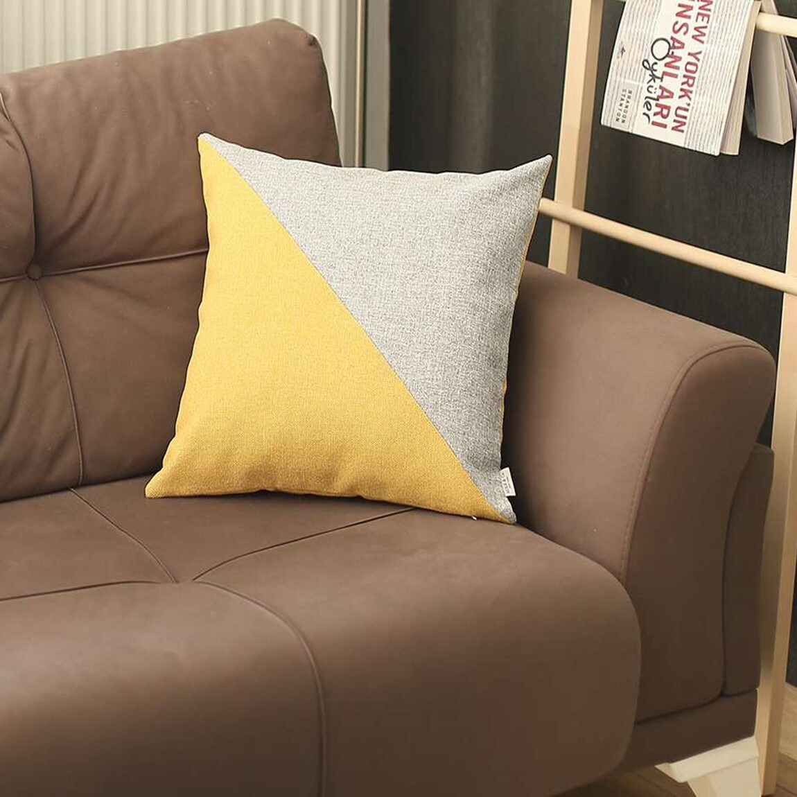 Gray And Yellow Diagonal Decorative Throw Pillow