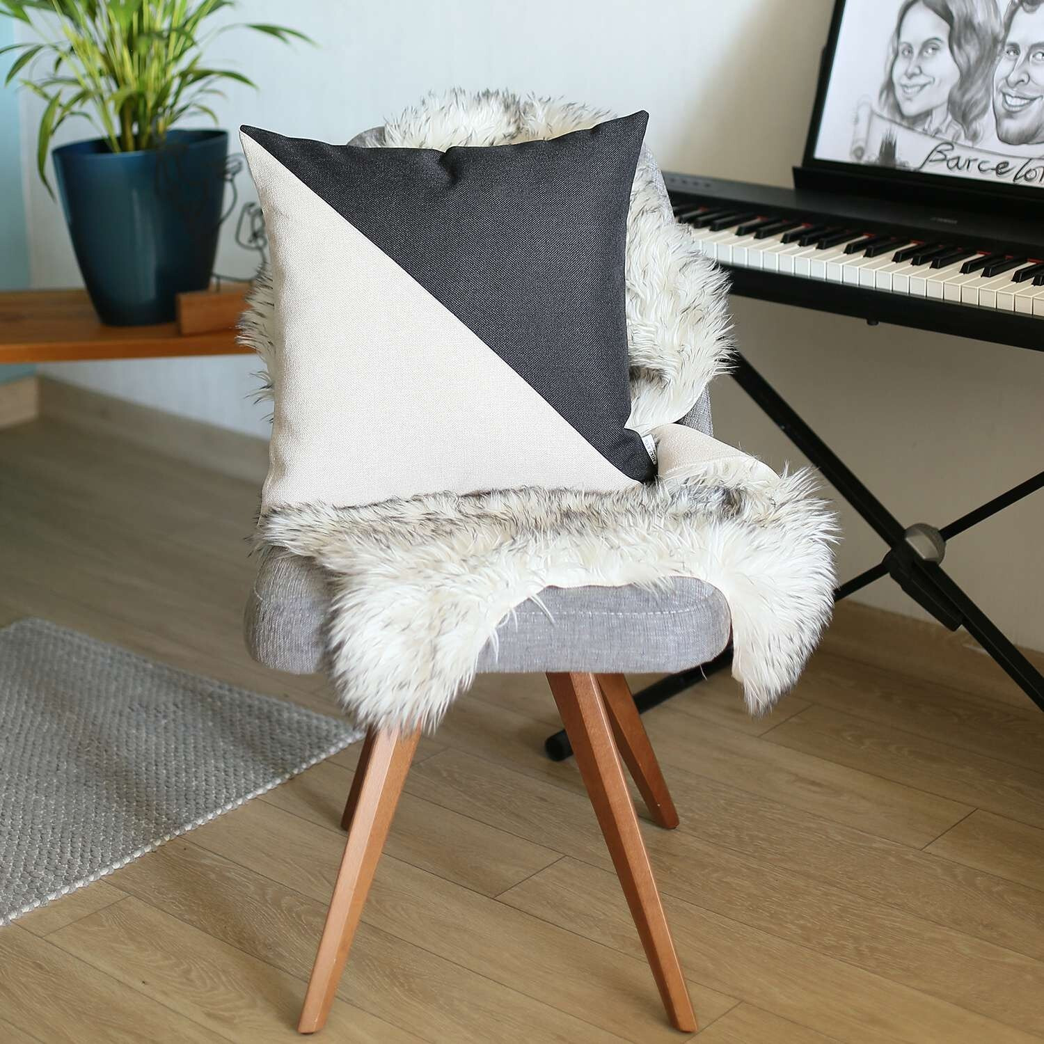 Black And White Diagonal Decorative Throw Pillow