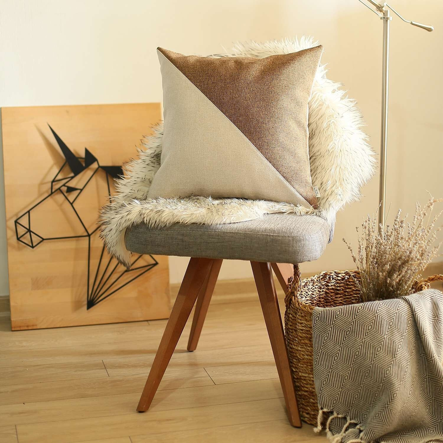 Brown And White Diagonal Decorative Throw Pillow