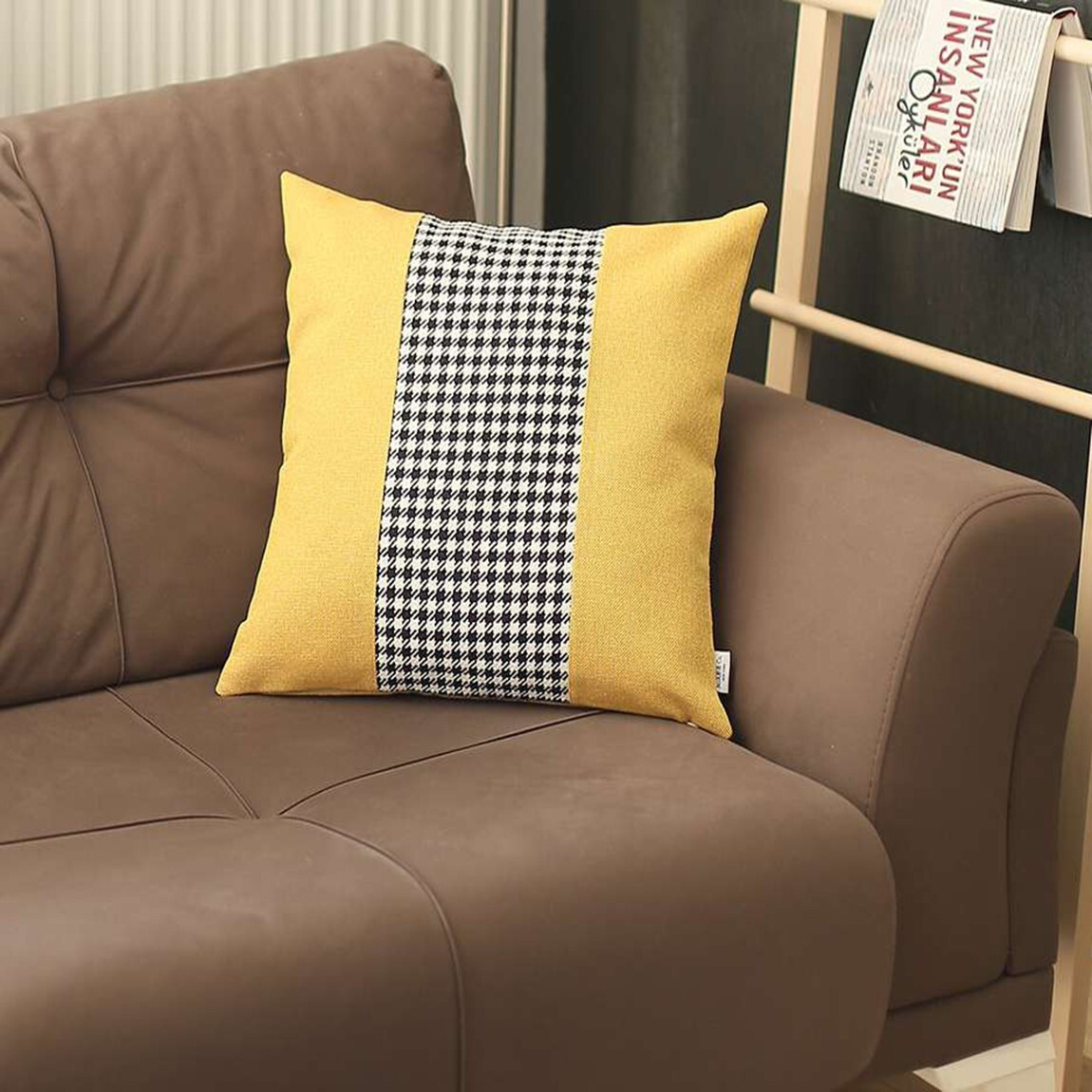 Yellow And Black Houndstooth Throw Pillow