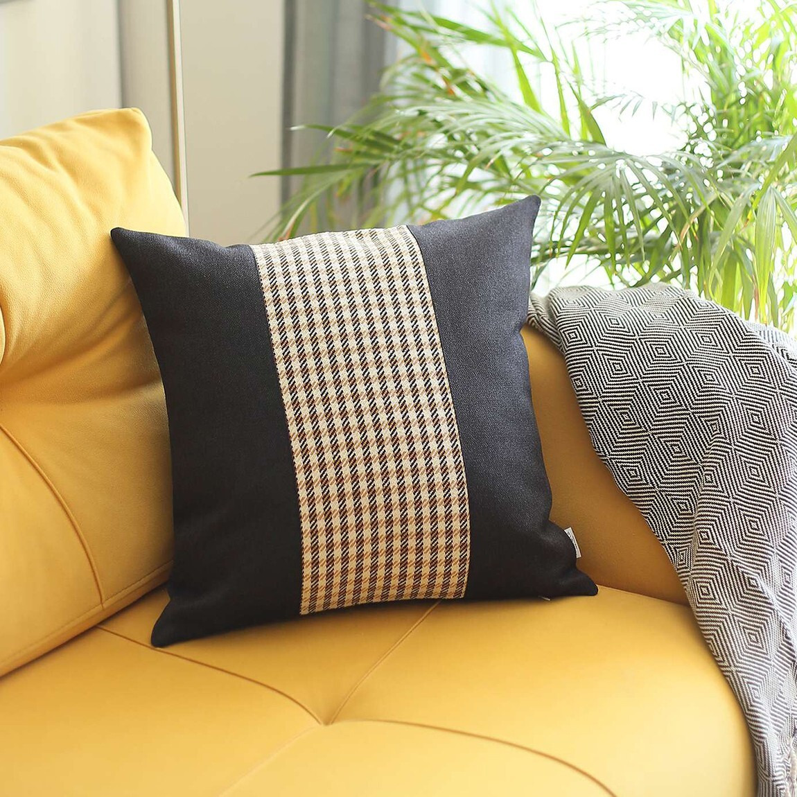 Black And Tan Houndstooth Throw Pillow