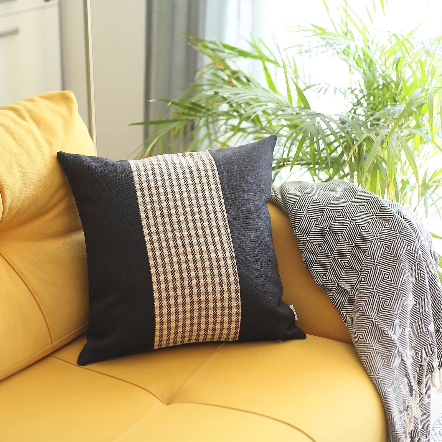 Black And Tan Houndstooth Throw Pillow
