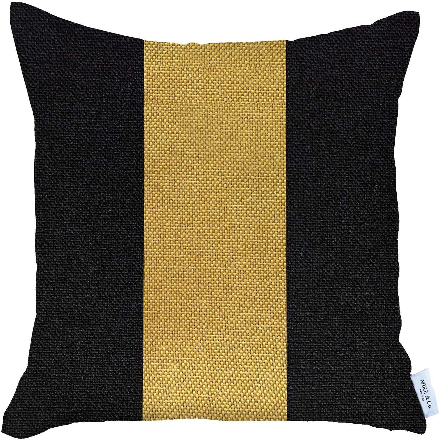Black And Yellow Centered Strap Throw Pillow