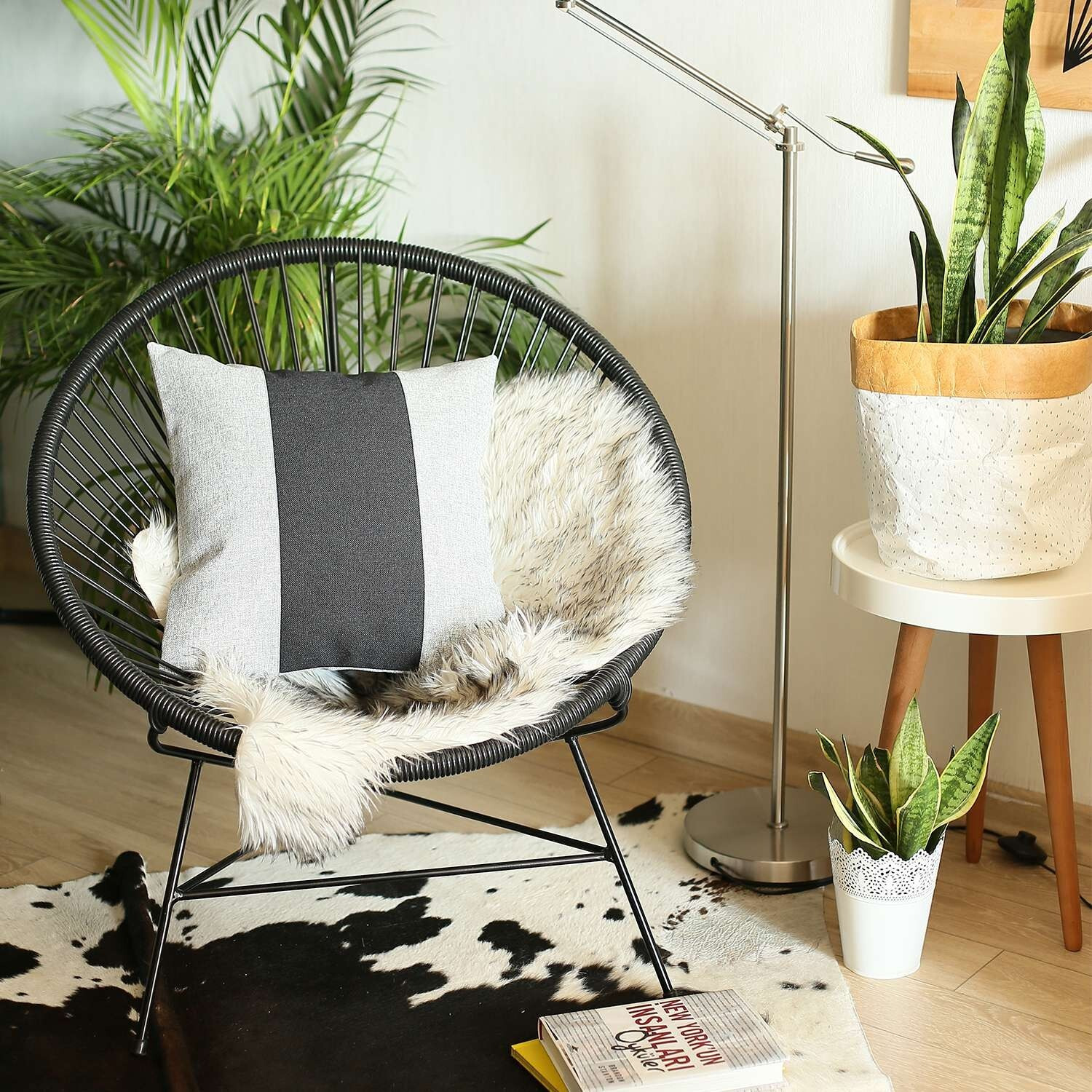 Gray And Black Centered Strap Throw Pillow