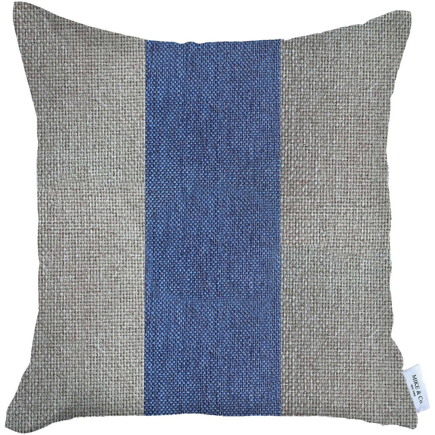 White And Blue Centered Strap Throw Pillow