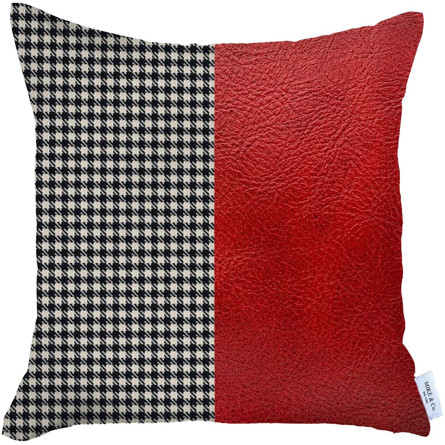 Houndstooth Divided Red Faux Leather Throw Pillow