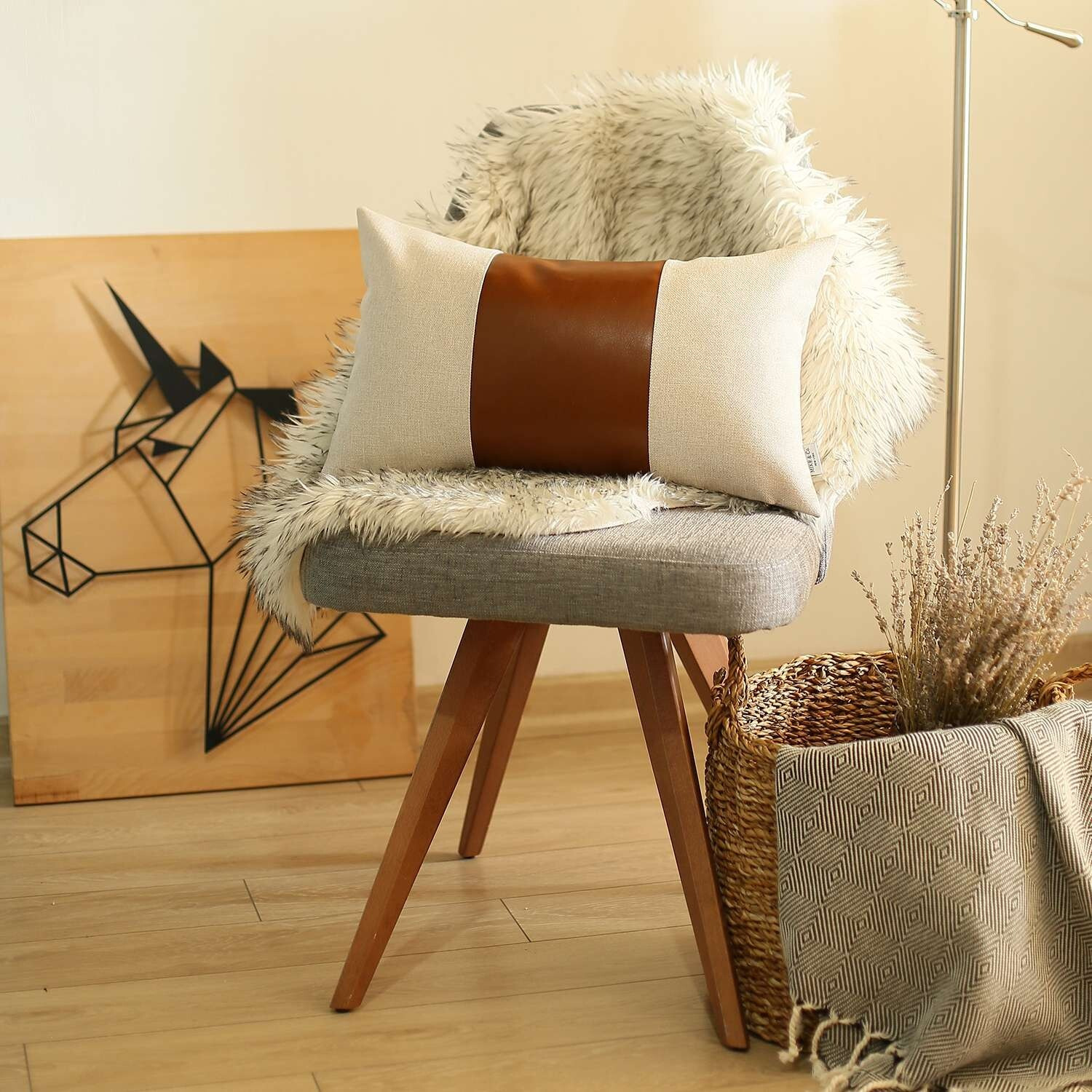 White Base And Brown Center Lumbar Throw Pillow