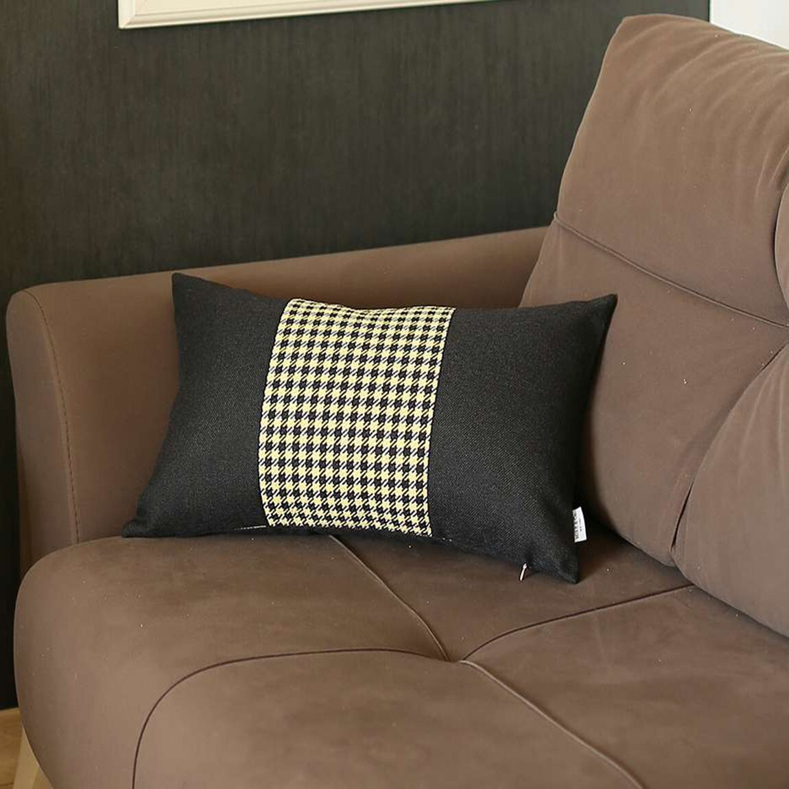 Yellow And Black Houndstooth Lumbar Throw Pillow