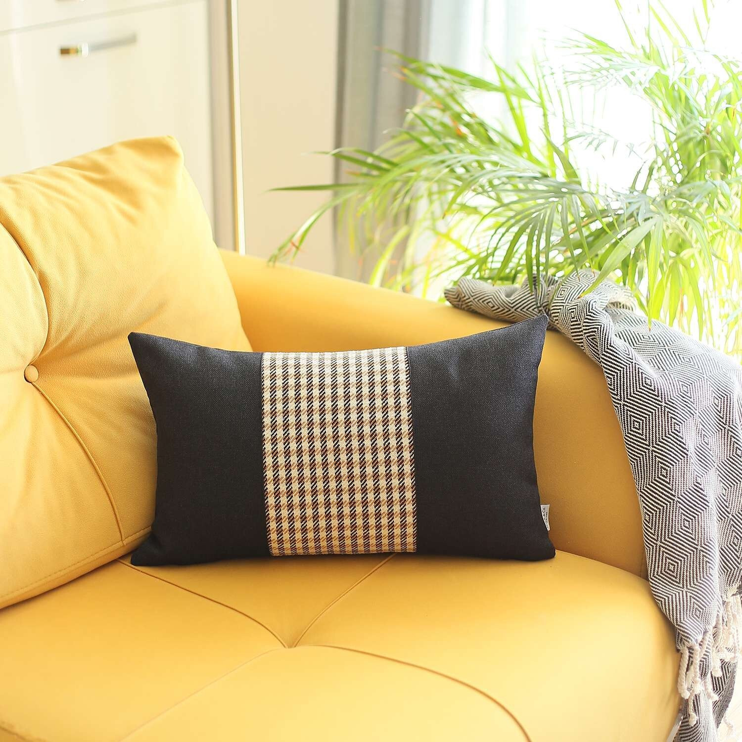 Tan And Black Houndstooth Lumbar Throw Pillow