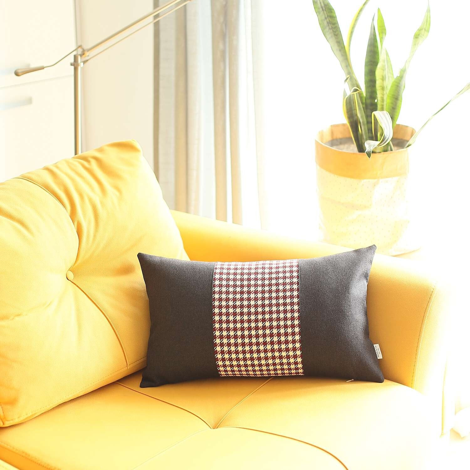 Red And Black Houndstooth Lumbar Throw Pillow