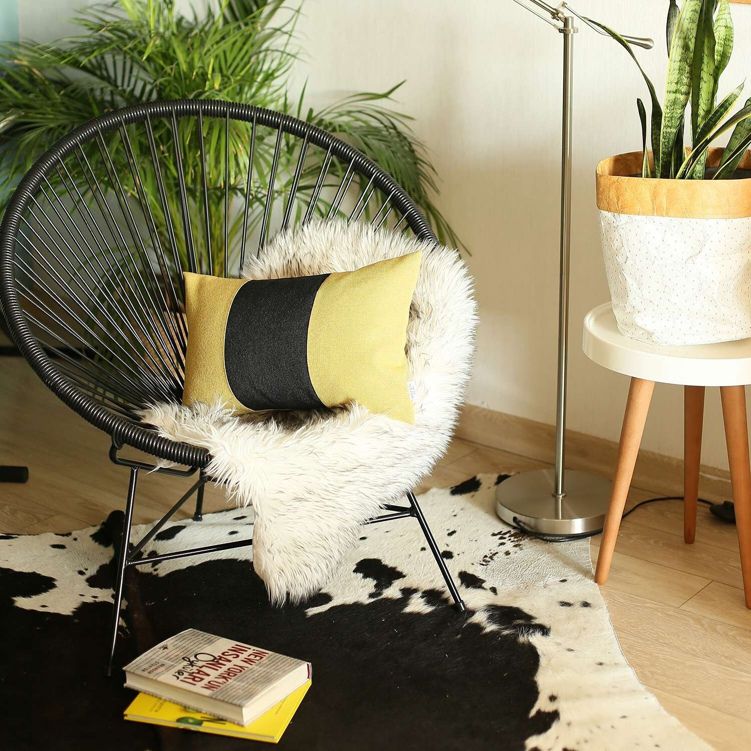 Yellow And Black Midsection Lumbar Throw Pillow