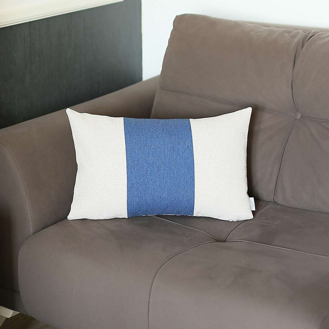 White And Blue Midsection Lumbar Throw Pillow
