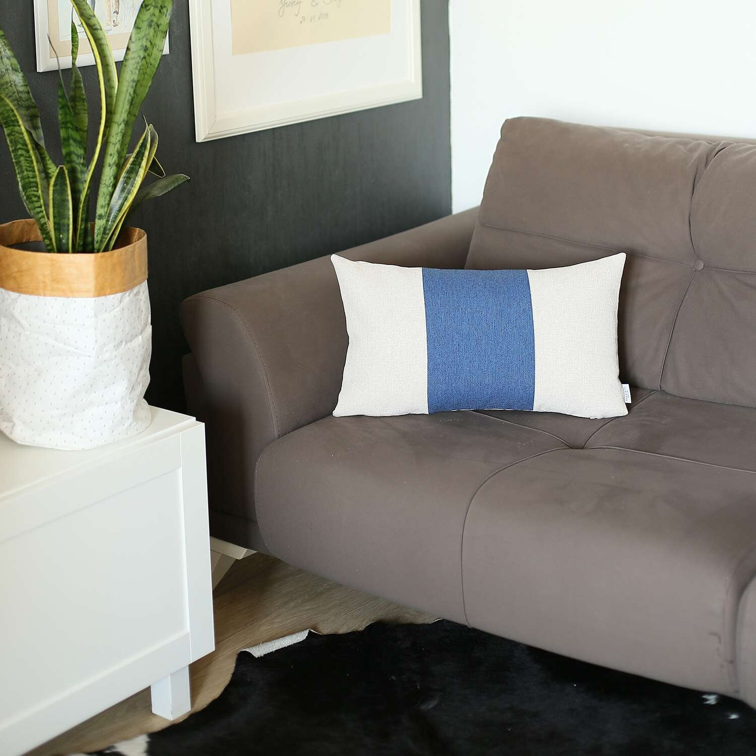 White And Blue Midsection Lumbar Throw Pillow