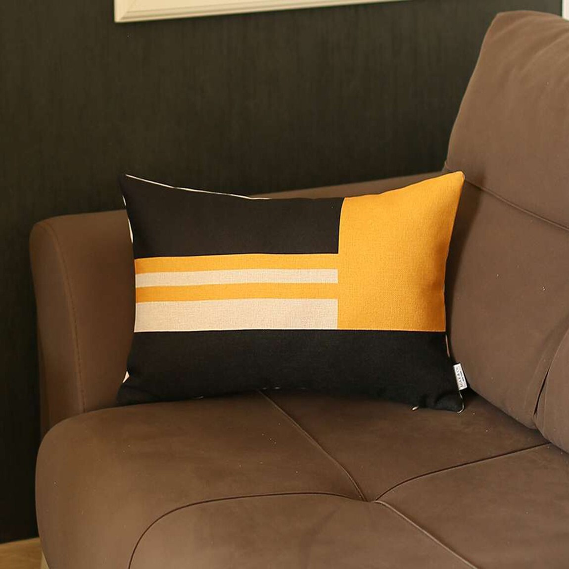 Yellow And Black Geometric Lumbar Throw Pillow