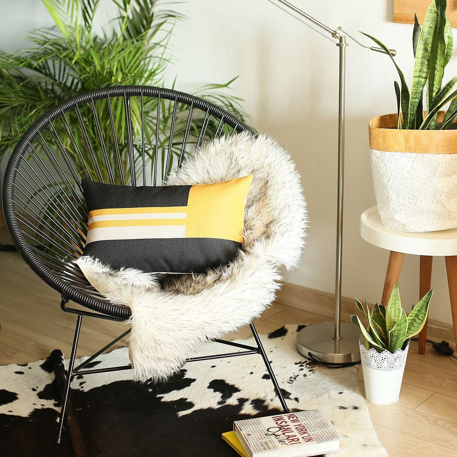 Yellow And Black Geometric Lumbar Throw Pillow