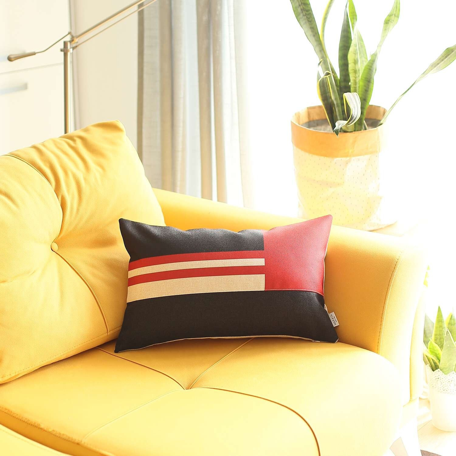Red And Black Geometric Lumbar Throw Pillow