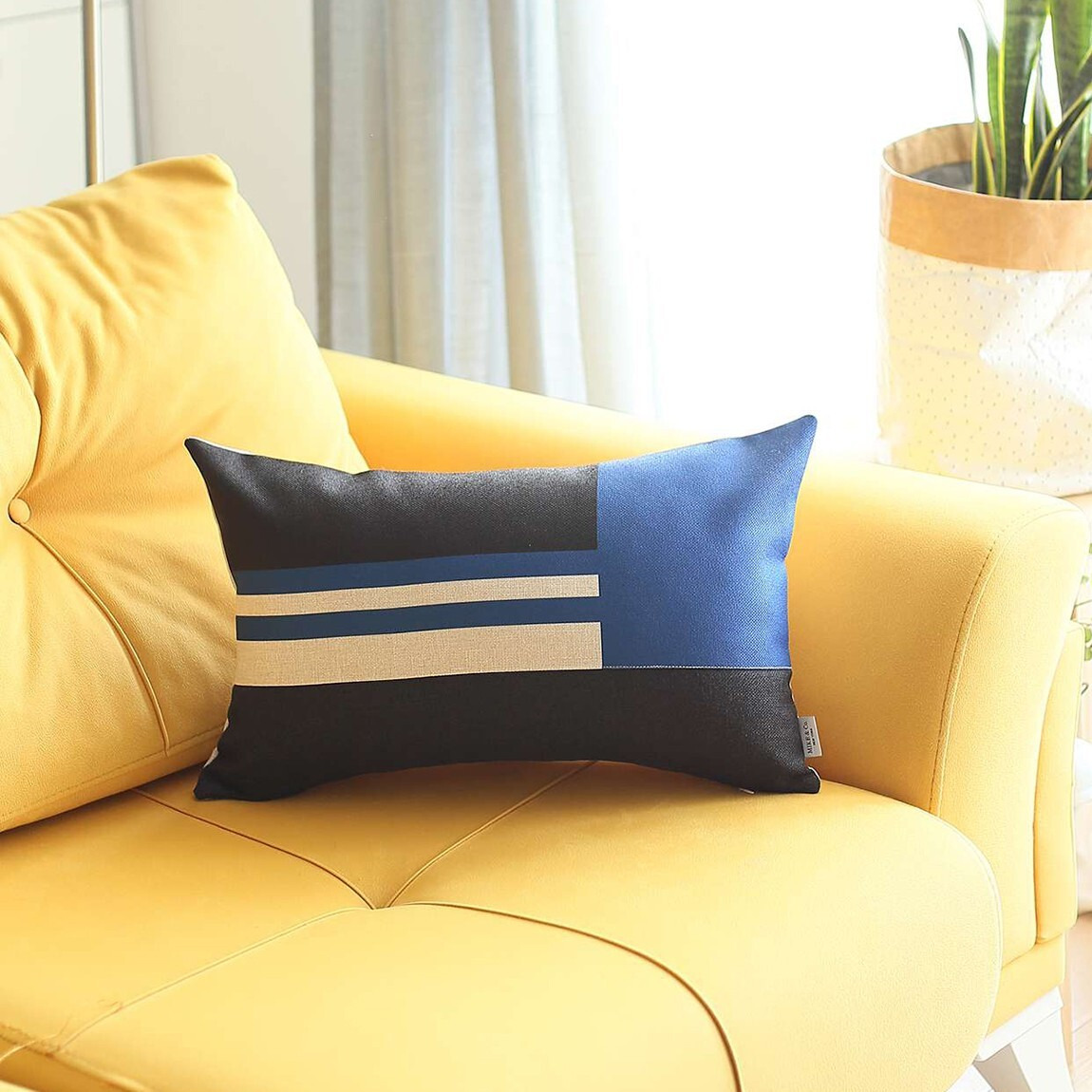 Blue And Black Geometric Lumbar Throw Pillow