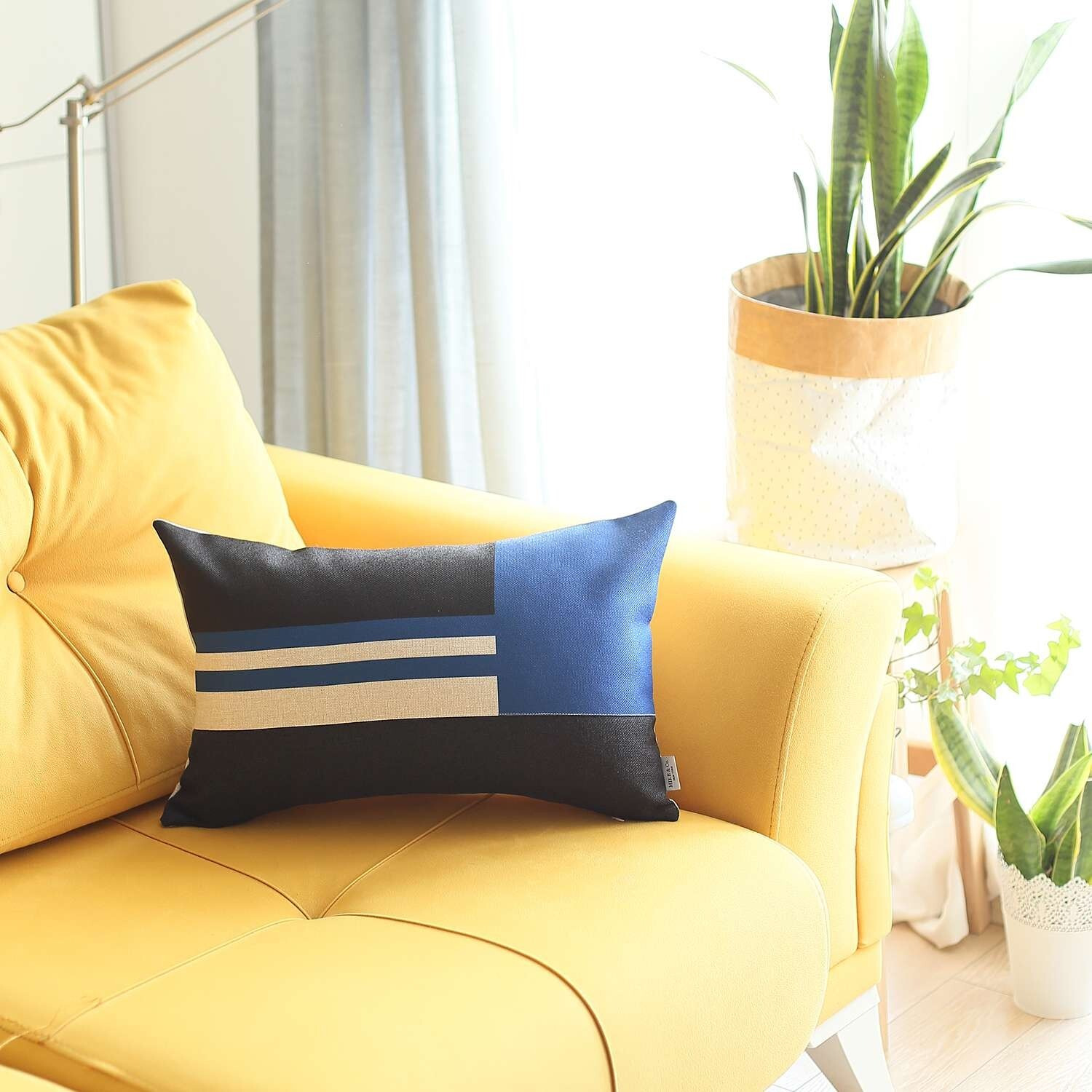 Blue And Black Geometric Lumbar Throw Pillow