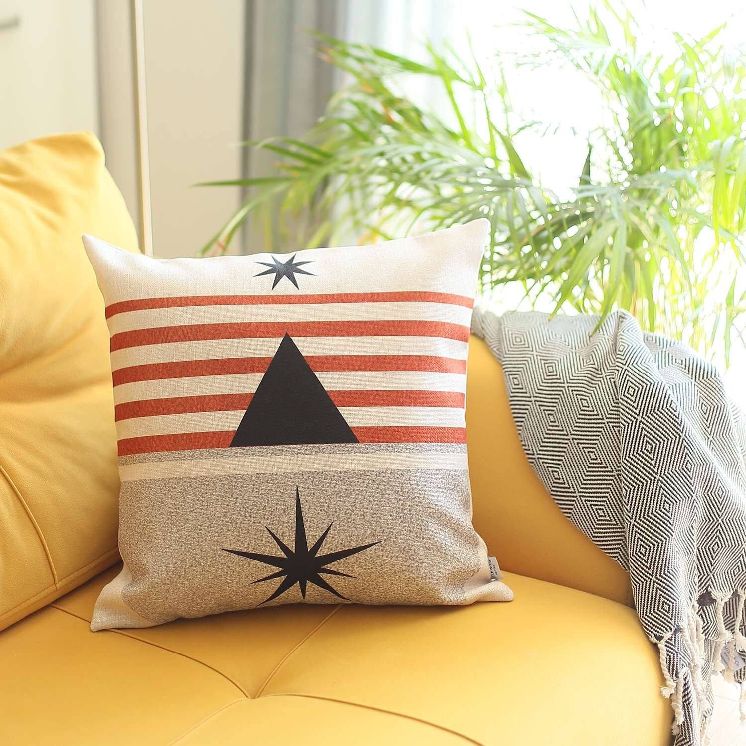 Orange And Ivory Geometric Striped Throw Pillow