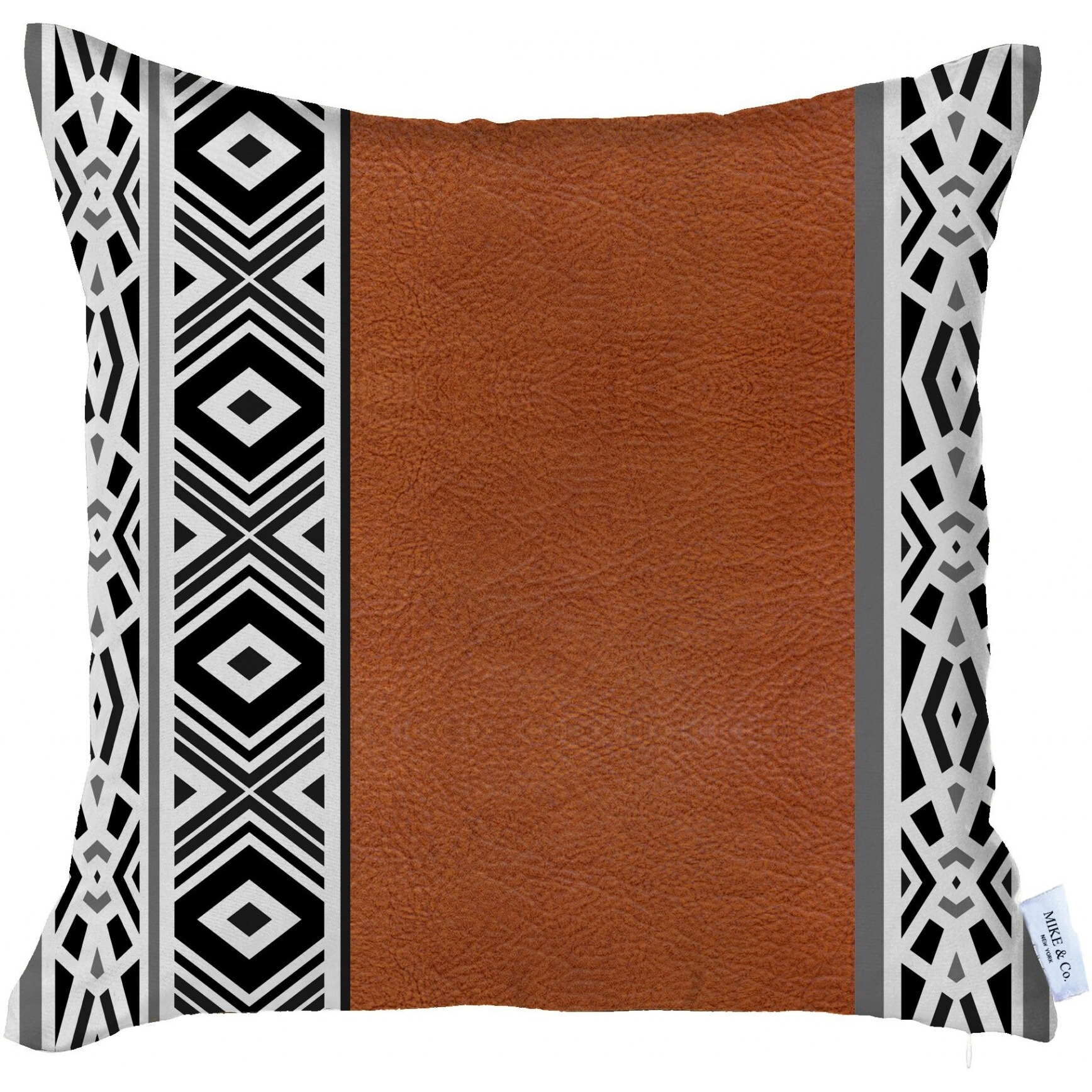 Rustic Brown Faux Leather Geometric Throw Pillow