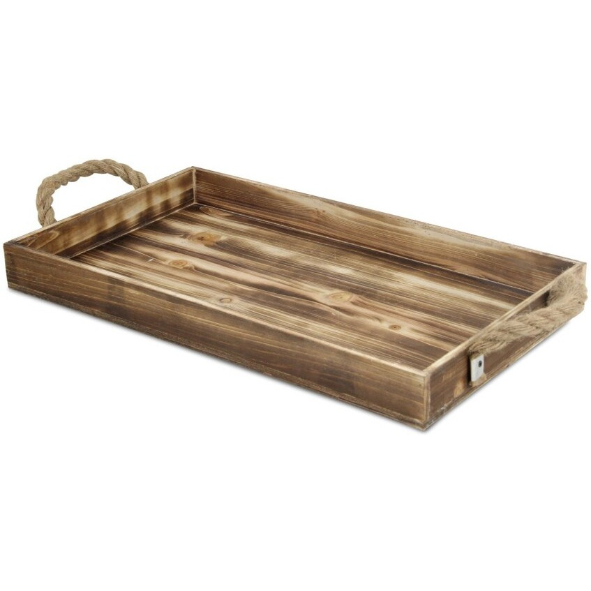Brown Wooden Tray With Rope Handles