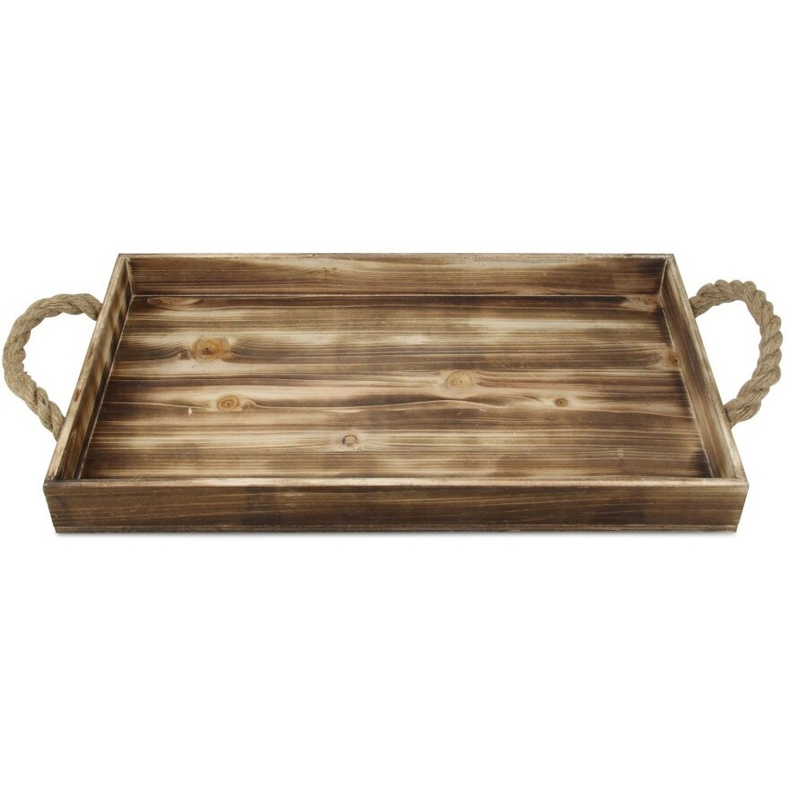 Brown Wooden Tray With Rope Handles