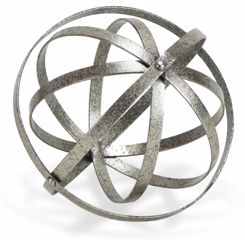 8"" Speckled Gray Metal Orb Decorative Sculpture